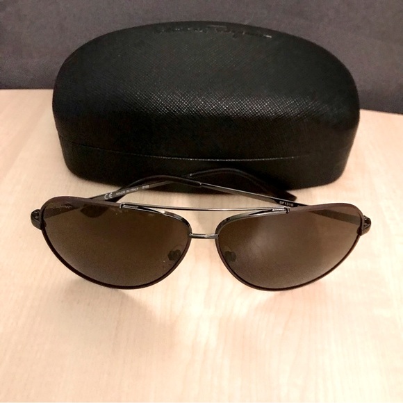 Men’s SALVATORE FERRAGAMO aviator sunglasses BRAND NEW with case brown lenses - Picture 5 of 8